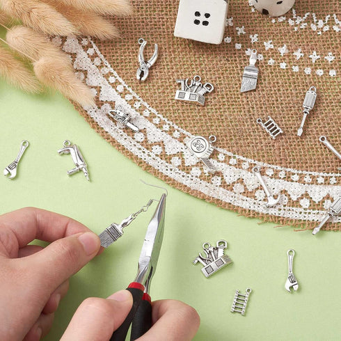 Ipotkitt 50 Pcs 10 Styles Vintage Alloy Construction Tool Charms Antique Silver Screwdriver Pliers Wrench Hammer Charms for Jewelry and Craft Maki...