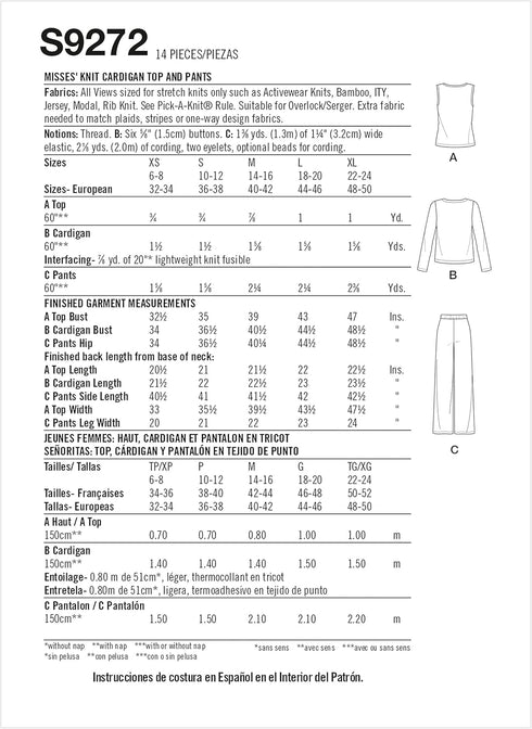 Simplicity Misses' Sleeveless Top, Button Front Cardigan, and Pull-On Pants Packet, Code 9272 Sewing Pattern, Sizes XS-XL, White...