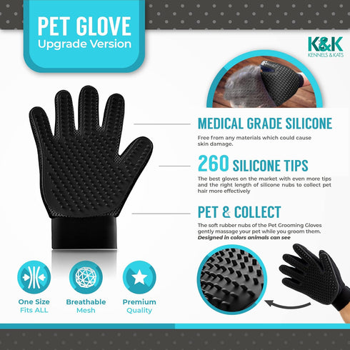 KENNELS & KATS Pet Grooming Gloves | Deshedding Glove for Easy, Mess-free Grooming | Grooming Mitt for Dogs, Cats, Rabbits & Horses with Long/Shor...