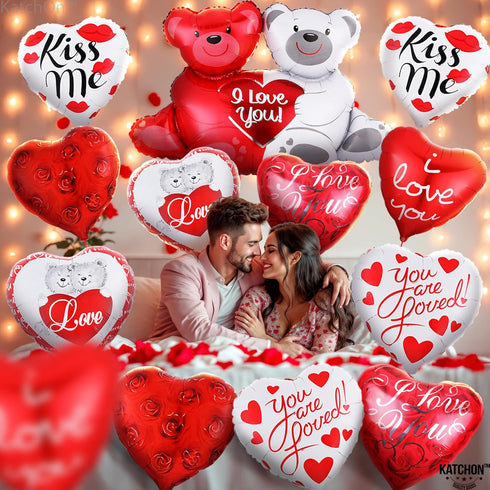 KatchOn Big Teddy Bear Balloons Set - 40 Inch, Pack of 13 | I Love You Balloons for Love, Anniversary, Romantic Special Night | Engagement Party D...