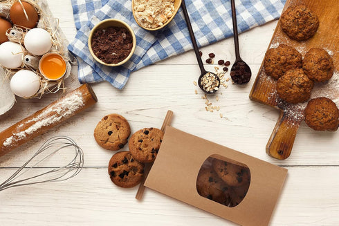 Eupako 4.5x2.36x9.6" Bakery Bags with Window 50 PCS Brown Tin Tie Tab Lock Bags Kraft Paper Bags for Cookies, Coffee, Included 50 PCS Handmade Sti...