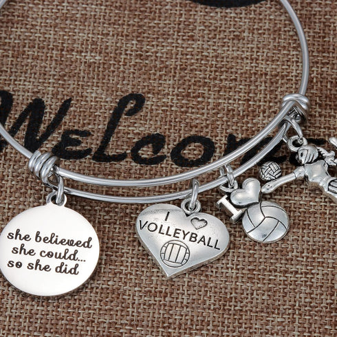 Volleyball Charm Bangle Bracelet Volleyball Inspirational Jewelry Volleyball Gifts for Female Volleyball Players...
