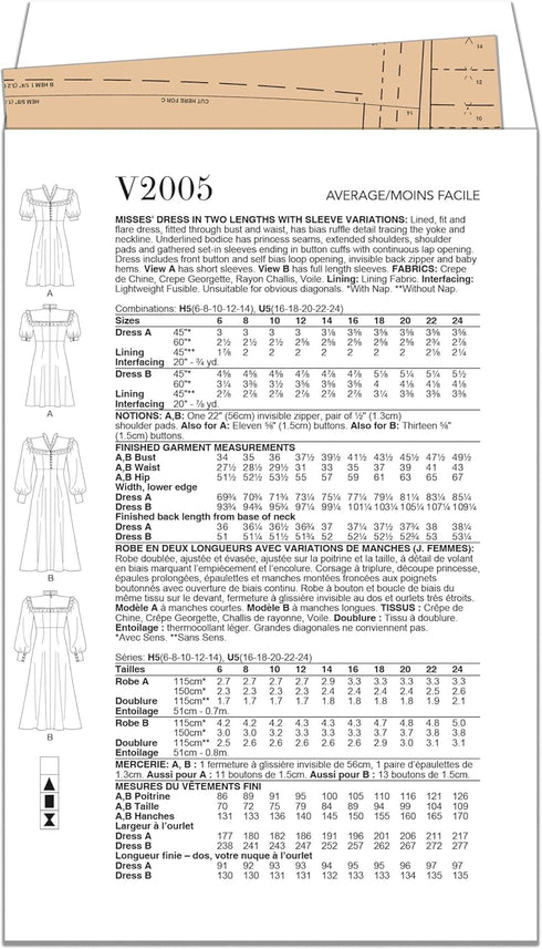 Vogue Misses' Lined Fit and Flare Dress Sewing Pattern Packet, Design Code V2005, Sizes 16-18-20-22-24, Multicolor...