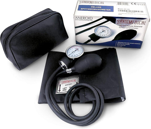 Santamedical Adult Deluxe Aneroid Sphygmomanometer - Professional Blood Pressure Monitor with Adult Black Cuff and Carrying case (Light Black)...