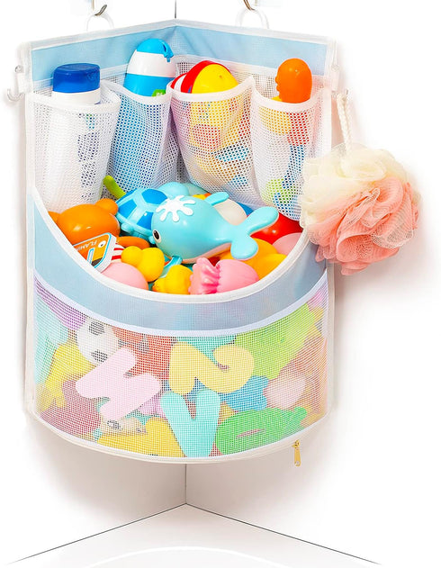 PVC Material Bathtub Toy Holder Prevent Long Spots Bath Toy Storage Bath Toys for Kids Ages 4-8 17“x13”Mesh Bath Toy Holder let Baby Bath Toys Qui...