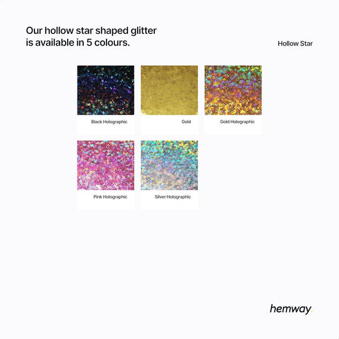 Hemway Craft Glitter - 1/5" 0.2" 5mm - Hollow Star Shaped Glitter, Star, Table, Sequin, Confetti, Nail and Decoration - Black Holographic - 50g...