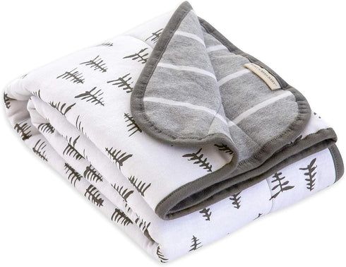 Burt's Bees Baby Infant Reversible Blankets 100% Organic Cotton GOTS Certified - Pine Forest Prints with Quilting Pattern Soft Nursery Blanket wit...