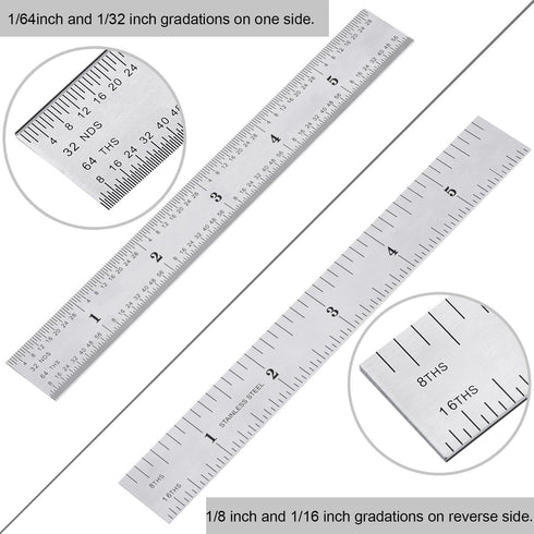 eBoot 2 Pack Stainless Steel Ruler Machinist Engineer Ruler, Rigid Metal Ruler with Inch Graduations 1/8, 1/16, 1/32, 1/64 Inch for Engineering, S...