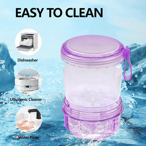 Leakproof Denture Case Purple Denture Soaking Cup False Teeth Container, Dental Denture Bath Holder Storage Box Retainer Cleaner Case for Travelin...
