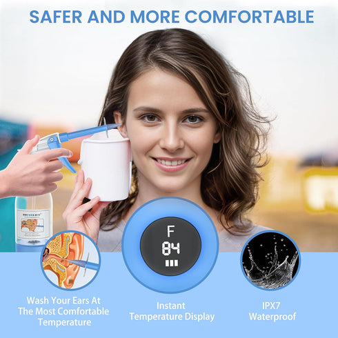 Ear Wax Removal Kit Ear Irrigation Flushing System Temperature Display, Upgraded Ear Flush Cleaner Flusher Ear Cleaning Kit, Safe Wash, Comfortabl...