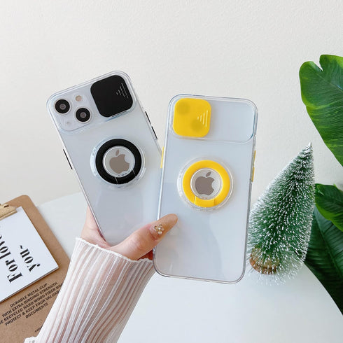 Caseative Candy Color Ring Holder Slide Lens Camera Cover Protection Clear Soft Compatible with iPhone Case (Orange,iPhone 13 Pro Max)...