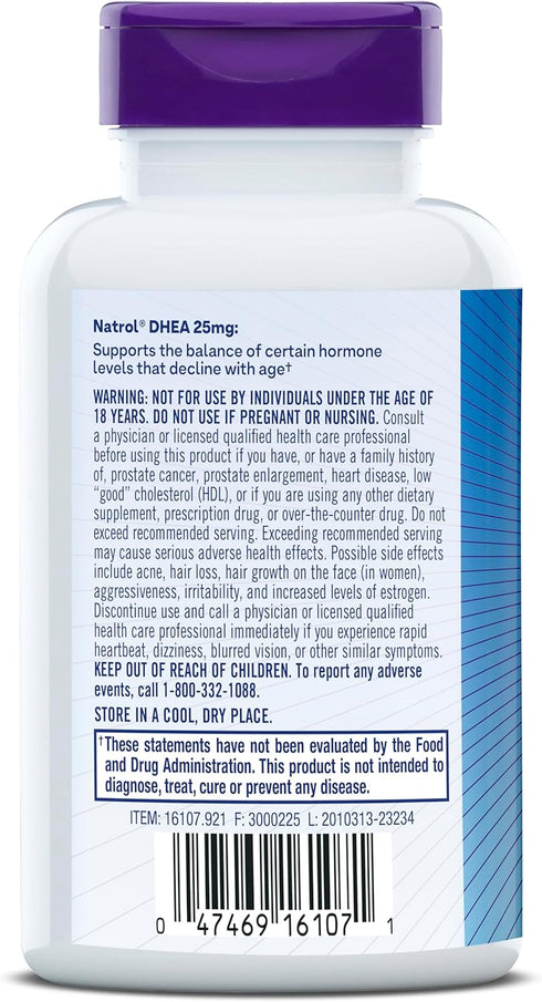 Natrol Mood & Stress DHEA 25mg With Calcium, Dietary Supplement for Balance of Certain Hormone Level and Mood Support, 300 Tablets, 300 Day Supply...