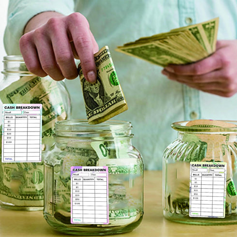 100Pcs Cash Breakdown Teller Stickers 2X4inch Cash Tracker Memo Labels Bank Cash Bill System Accessory Stickers for Cash Budget Planner Envelopes ...