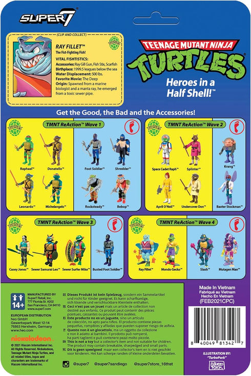 Super7 Teenage Mutant Ninja Turtles Ray Fillet 3.75 in ReAction Figure...