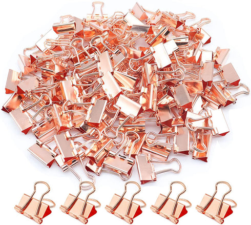 Rose Gold Binder Clips, Mini Paper Clip, Small Paper Clamps 15mm (5/8 inch), 100 Pack Micro Size Office Clips for Home School and Business (Rose G...