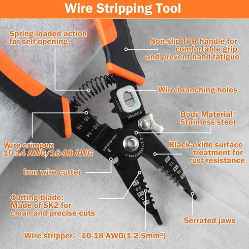 6-in-1 Wire Stripper Tool, 10-18 AWG Insulated Wire Strippers Electrical Safety Wire Pliers, Multifunction Wire Plier Tool with Wire Splitter Cutt...