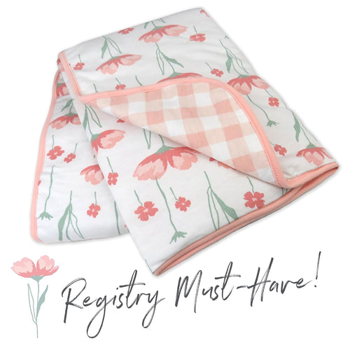 HonestBaby Quilted Baby Blankets Reversible Organic Cotton for Infant Boys, Girls, Unisex, Strawberry Pink Floral, One Size...