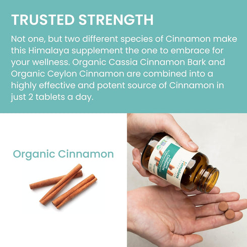 Himalaya Organic Cinnamon, for Glycemic Support, 1100 mg Daily, 60 Tablets, from Cassia Cinnamon Bark and Ceylon Cinnamon Extract, Non-GMO Project...