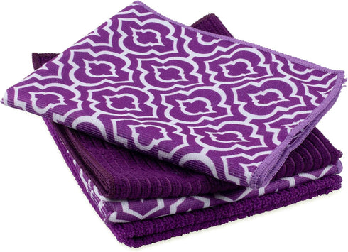 DII Cleaning Collection Multi-Purpose Microfiber, Eggplant Lattice, Dishtowel Set...
