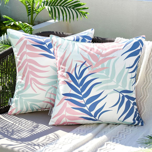 MIULEE Pack of 2 Decorative Outdoor Waterproof Throw Pillow Covers Patio Pillow Cases Natural Leaves Pattern Spring Square Cushion Shams Shell for...