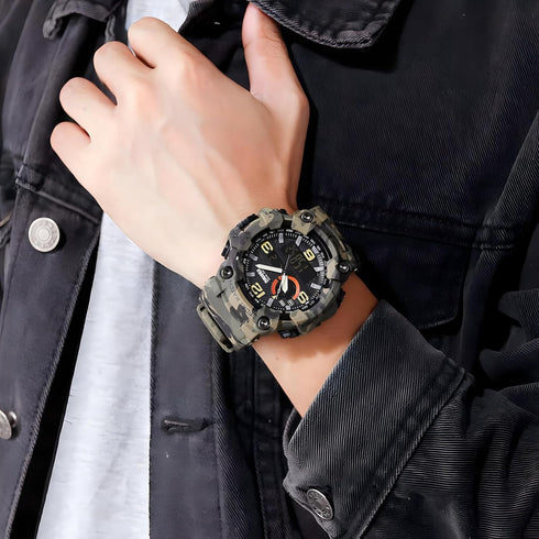 Gosasa Men's Large Face Outdoor Sports Watches Military S-Shock Watch Waterproof, Backlight, Alarm, Stopwatch Features - Rugged Wristwatch for Tra...