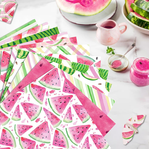 24 Sheets Watermelon Scrapbook Paper, 12 Designs Watermelon Craft Paper Double-Sided Papermania Folded Flat for Summer Card Making Scrapbook Photo...