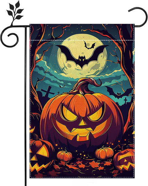 Halloween Garden Flag, 12x18 Inch Double Sided Burlap, Halloween Scary Pumpkin Garden Flag, Fall Holiday Outdoor House Decoration?Lawn Flag Yard F...
