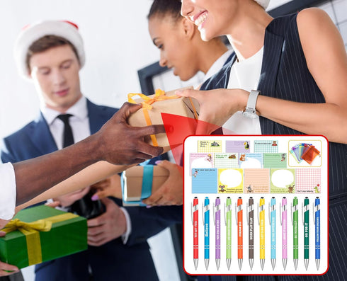 Funny Coworker Gifts, Pens with Inspirational Sayings + Sticky Notes, Work Gift Bulk for Adults Office Supplies Set...