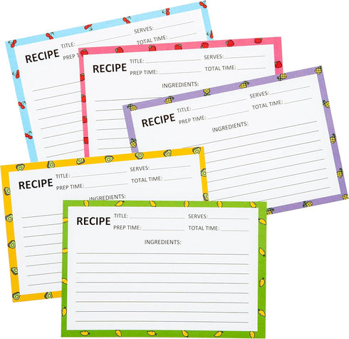 Recipe Cards 50 PCS 4x6inch Double Sided Thick Card Stock Original 5 Fruit Design Fit with Recipe Binder Recipe Box Gift for Bridal Shower Wedding...