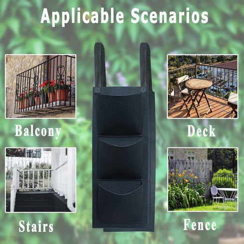 Vertical Railing Planter, 6 Pocket Hanging Fabric Planter Bag Outdoor Fence Plant Pots, Wall Hanging Planting Grow Bags Flower Pouch for Garden Fe...