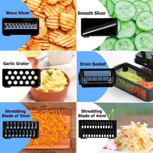 Vegetable Chopper/Cutter/Dicer-Veggie Chopper/Slicer-Onion Chopper-Salad Chopper-Food Chopper With Container (13 in1 Black)...