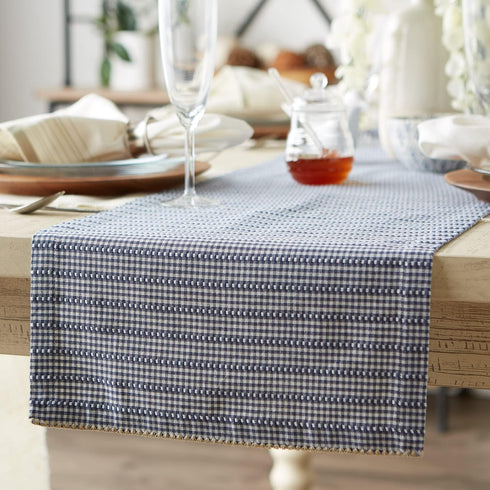 DII Farmhouse Gingham, Checked Tabletop Collection, Table Runner, 14x108, French Blue...