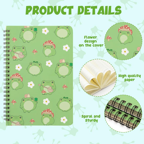 L1rabe 2 A5 Frog Spiral Notebooks Cute Frog Playing Banjo Mushroom College Ruled Hardbound Notebooks, Travel Journal Diary Notepad for Kids Teens,...