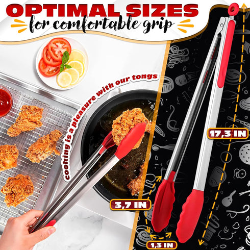 Extra Long Tongs for Cooking & Grilling 17.3" - Heat-Resistant Kitchen Tongs with Silicone Tips for Convenient Flipping Food on BBQ - Stainless St...