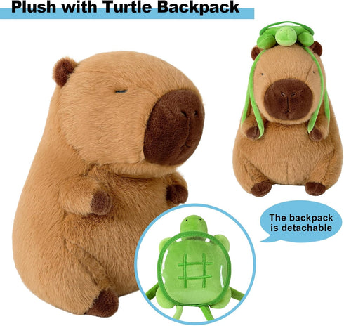 Ditucu Cute Capybara Plush with Turtle Backpack Kawaii Capibara Stuffed Aniamls Toys Plushies Hugging Gifts for Kids Brown 9 inch...