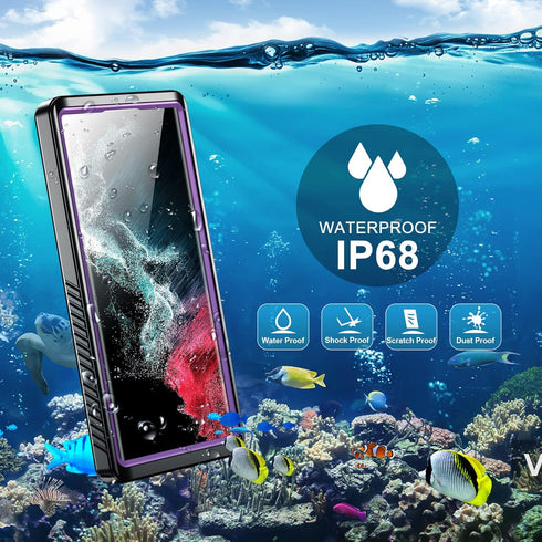SPIDERCASE Designed for Samsung Galaxy S22 Ultra Case, Waterproof Built-in Screen Protector Full Protection Heavy Duty Shockproof Case, Purple/Cle...
