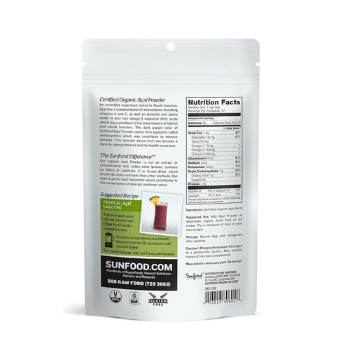 Sunfood Superfoods Organic Acai Powder - Acai Powder Organic, Acai Powder for Smoothie Bowles, Dried Acai Berry Mix with Antioxidants & Vitamin C,...