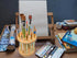 360 Rotating Paint Brush Holder Bamboo Paint Brush Tray Holder Rack-Large Capacity Watercolor Paint Brush Holder Display Stand and Organizer for D...