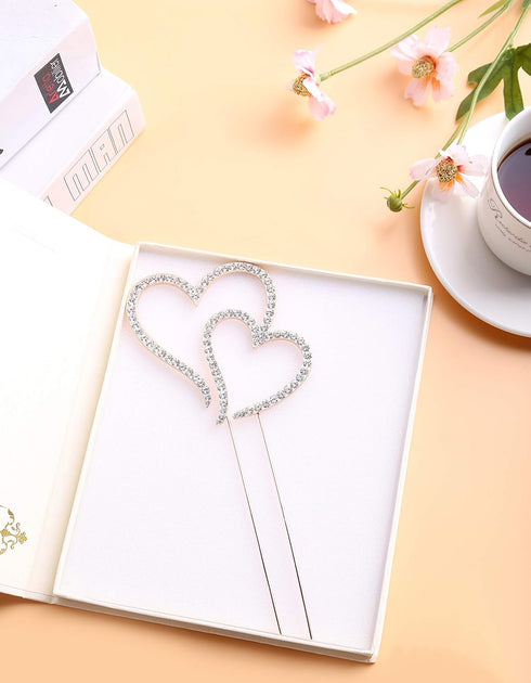 LOVENJOY Gift-Boxed Double Hearts Cake Topper Rose Gold, Crystal Rhinestones...