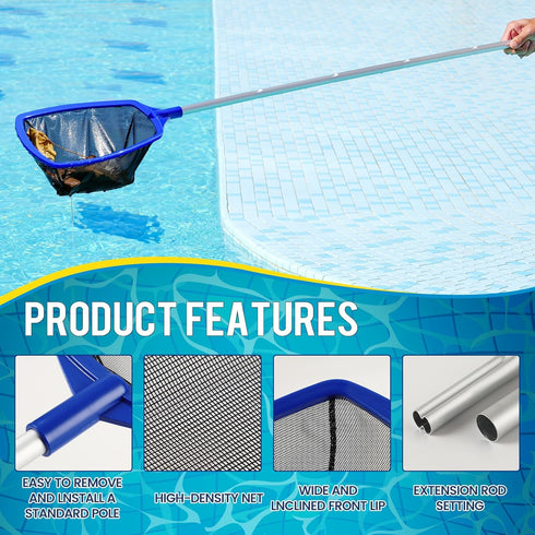 Pool Net - Pool Skimmer Net with 5 Section Adjustable Telescopic Aluminum Pole?22.21''- 67.59'', Skimmer Net with Fine Mesh Net, Pool Leaf Net...