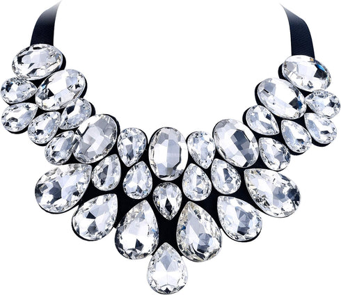 Flyonce Rhinestone Statement Necklace Chunky Choker Crystal Costume Jewelry for Women Clear Black-Tone...