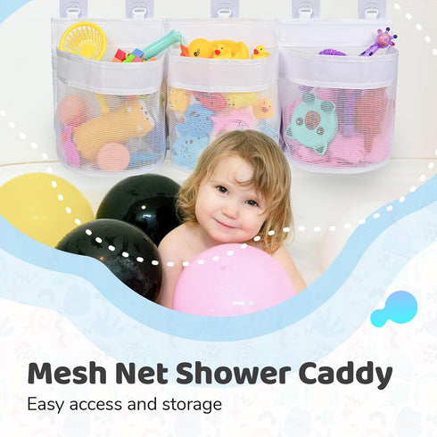 Bathroom Bath Toy Storage for Bathtub, Baby Bath Tub Toys Holder, Kids Mesh Shower Toy Organizer Basket...