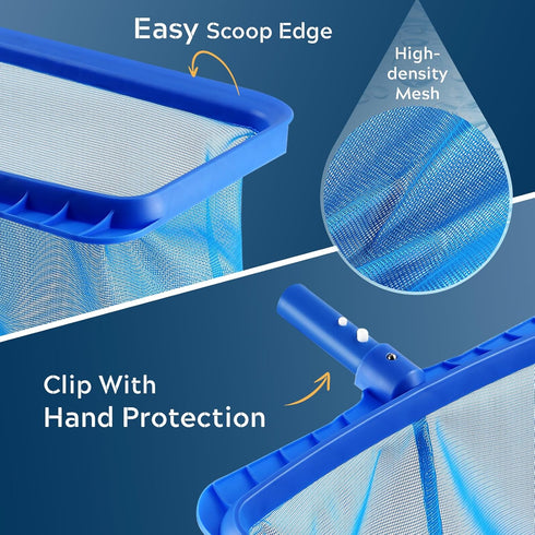Pool Skimmer Net & Pool Brush Head, Fine Mesh Pool Net Skimmer with Sturdy Frame & Professional Pool Brushes for Cleaning Pool Walls, Durable Fine...