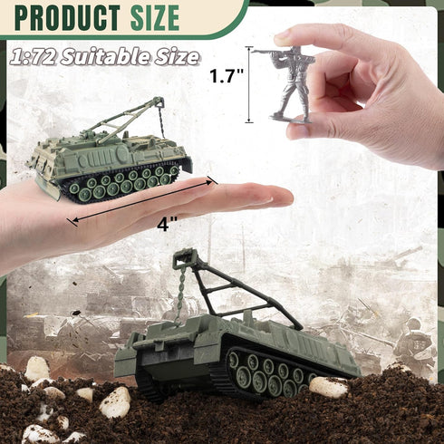 Army Tank and Army Men Toys Playset, 2pc 1:72 US Tank-4 Models & 10pc Toy Soldiers, Olive Drab Green WW2 Military Vehicle for Boys...