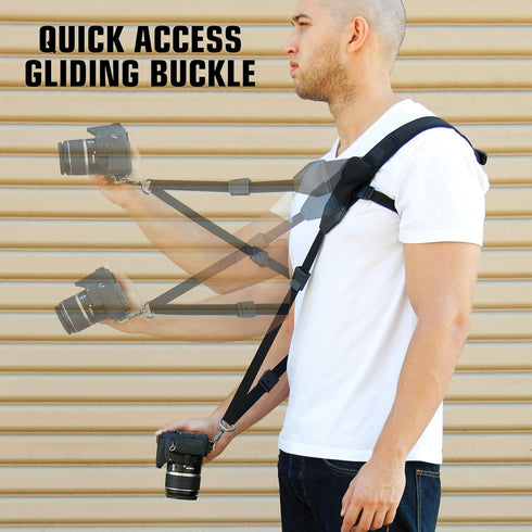 USA Gear Camera Sling Shoulder Strap with Adjustable Neoprene, Safety Tether, Accessory Pocket, Quick Release Buckle - Compatible with Canon, Niko...