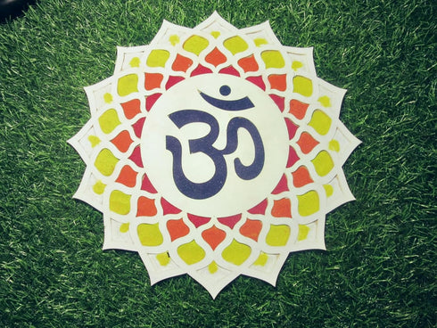 Aditri Creation DIY MDF Readymade Round Om Design Rangoli Mat Easy to Use Rangoli Template Easy to Fill Wooden MDF Rangoli Boards for Indian Tradi...