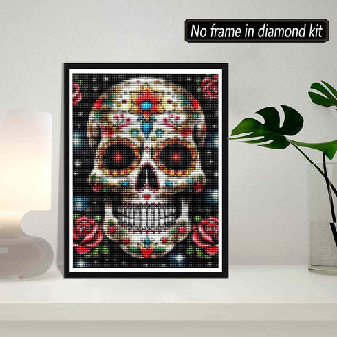SKRYUIE 5D Diamond Painting Skeleton Full Drill, Paint with Diamond Art Kits for Adults Rose, DIY Skull Flower Painting by Number Kits Cross Stitc...