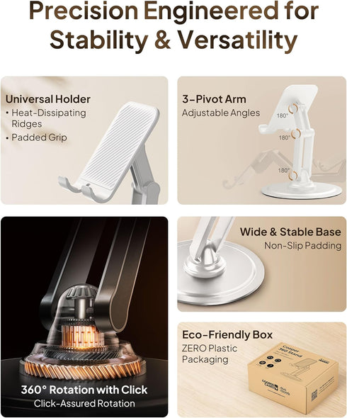 Cooper 360° Stand - Adjustable Cell Phone Stand for Desk | 360° Click-Rotating, Multi-Angle, Non-Slip Metal Base, Foldable & Portable | iPhone Sta...