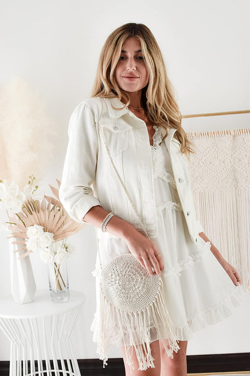 ModParty Crochet Purse | Ivory and Tan | Boho Chic Women Beach Purse | Fringe Crossbody | Brides and Bridesmaids Gift Idea...