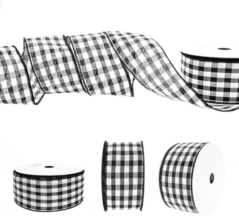 Wired Black and White Gingham Plaid Ribbon 2-1/2" x 25 Yards Black Checker Ribbon for Gift Wrapping, Crafts, and Decorations...